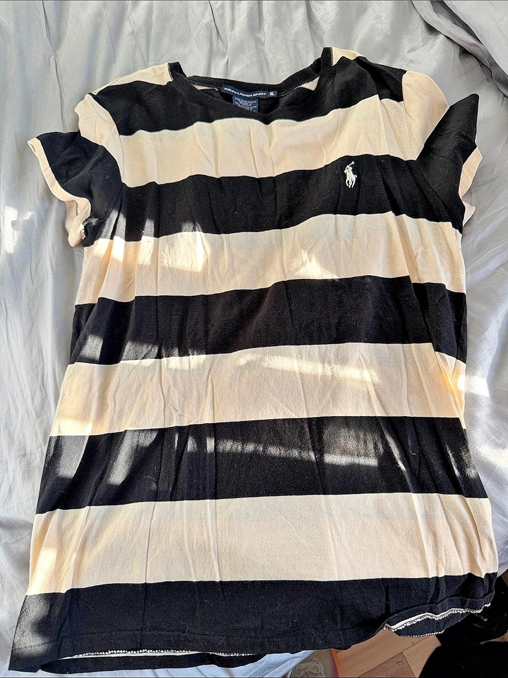 Ralph Lauren Sport Striped Cotton Tee in Black & Cream Size XL